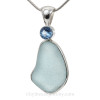 Touch Of Elegance -Large Baby Blue  Aqua Sea Glass Pendant In Deluxe Wire Bezel© with Blue Topaz