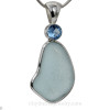 Touch Of Elegance -Large Baby Blue  Aqua Sea Glass Pendant In Deluxe Wire Bezel© with Blue Topaz