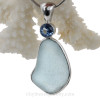Touch Of Elegance -Large Baby Blue  Aqua Sea Glass Pendant In Deluxe Wire Bezel© with Blue Topaz