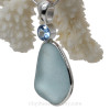 A LARGE PERFECT of top quality  Baby Blue  sea glass pendant set with a large Blue Topaz gem in a tube bezel setting.