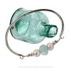Pale Aqua Sea Glass Sterling Bangle Bracelet W/ Large Freshwater Pearls