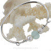 Large Pale Aqua Sea Glass W/ Genuine Pearls Premium Sterling Bangle Bracelet