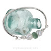 Vivid Aqua Green Sea Glass W/ Genuine Pearls Premium Sterling Bangle Bracelet