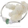  Aqua Sea Glass Sterling Bangle Bracelet W/ Large Freshwater Pearls