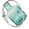 Vivid Aqua Green Sea Glass W/ Genuine Pearls Premium Sterling Bangle Bracelet