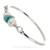Mixed Vivid Electric Aqua Hartley & Wood Company Multie Sea Glass Premium Bangle Bracelet In Sterling