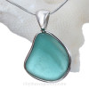 Striped Aqua Natural Sea Glass Deluxe Sterling Wire Bezel© Pendant