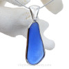 Long Large Mid Blue Bottle Bottom Sea Glass In Deluxe Solid Sterling Silver Bezel© Pendant