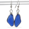 Organic Longer Cobalt Blue Sterling Sea Glass Earrings Sterling Wire Bezel©