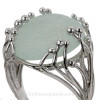 Opalized  Sea Green English Sea Glass Anemone Ring In Sterling - Adjustable 