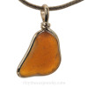Honey Brown Sea Glass Pendant In 14K Goldfilled Bezel©