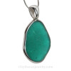 H-U-G-E Solid Electric Teal Green Seaham Sea Glass Pendant In Sterling Deluxe Wire Bezel Setting©