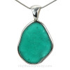 H-U-G-E Solid Electric Teal Green Seaham Sea Glass Pendant In Sterling Deluxe Wire Bezel Setting©