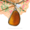 Warm Honey Brown Sea Glass Pendant In 14K Goldfilled Bezel©