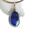 Mixed Blue Seaham multi sea glass set in Sold Sterling Silver Pendant