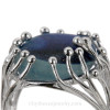 Mixed Blue Hartley and Wood Remnant Sea Glass Anemone Ring In Sterling - Adjustable 