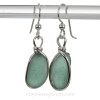 Smaller Thick VIvid Aqua Green Beach Found Sea Glass Earrings In Solid Sterling Silver Original Wire Bezel©