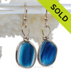 Electric Aqua Blue English Multi Sea Glass Earrings