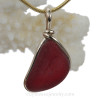 THICK Red Genuine Sea Glass Pendant In Original Wire Bezel© 14K Goldfilled