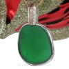 L-A-R-G-E Saturated Vivid Green Sea Glass In Mixed Tiffany Wire Bezel© Pendant