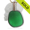 Vivid Green Genuine Sea Glass in our In Our Deluxe Tiffany Wire Bezel© Necklace Pendant.