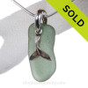 Deep Sea Green Sea Glass With Sterling Silver Sea Whale Tail Charm - 18" STERLING CHAIN INCLUDED