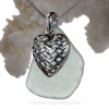 Seafoam Green Sea Glass Necklace W/ LARGE Hearts in Heart Basket Charm
