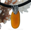 A large piece of vivid Citron or Peridot Green sea glass from Spain set  on a Sterling bail with Black Neoprene Cord.