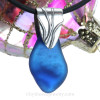 Thick Deep Blue Natural Sea Glass Necklace Set On Silver Leaf Bail With Black 2MM Neoprene Cord