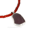 Genuine Ruby Red Sea Glass set in Sterling Silver Garnet and Vintage Bead Necklace