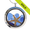 Me & The Sea  -  Real Blue Sea Glass Locket With Two Starfish