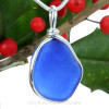Blue Sea Glass In Original Sterling Silver Wire Bezel© Necklace Pendant