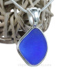 Blue Natural Sea Glass In Deluxe Sterling Bezel© Necklace Pendant 