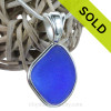 Blue Natural Sea Glass In Deluxe Sterling Bezel© Necklace Pendant 