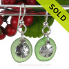 Green Sea Glass W/ Solid Sterling Silver Sandollar Charms