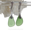 Bright Green Genuine Sea Glass Solid Sterling Silver Dangly Deluxe Leverback Earrings.
