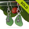 Green Sea Glass Earrings On Sterling Silver With Starfish Charms