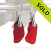 LONG RARE Ruby Red Genuine Beach Found Sea Glass Earrings