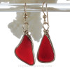 LARGE Bright Ruby Red Genuine Sea Glass Earrings