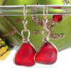 ULTRA RARE - Chunky Orange Red English Sea Glass Earrings In 14K G/F Original Wire Bezel©