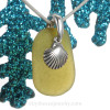 Khaki or Olive Green Sea Glass Necklace W/ Sterling Silver Shell Charm - 18" Solid Sterling CHAIN INCLUDED 