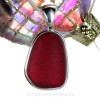 THICK Vivid Glowing Deep Blood Red Sea Glass Necklace In Sterling Deluxe Wire Bezel© 