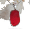 L-A-R-G-E Bright Cherry Red End Of Day Sea Glass Pendant In Deluxe Sterling Wire Bezel
