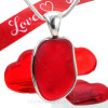 L-A-R-G-E Bright Cherry Red End Of Day Sea Glass Pendant In Deluxe Sterling Wire Bezel
