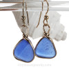 Smaller- Blue Genuine Sea Glass Earrings 14K Goldfilled Original Wire Bezel©