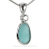 Touch Of Elegance -Aqua Blue Sea Glass Pendant In Deluxe Wire Bezel© with Premium CZ