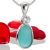 Touch Of Elegance -Aqua Blue Sea Glass Pendant In Deluxe Wire Bezel© with Premium CZ