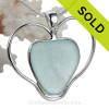 Aqua Blue Genuine Sea Glass Heart Pendant
