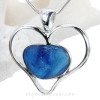 Heart Of The Ocean - Super Ultra Rare Blue Multi Sea Glass Heart In Heavy Solid Sterling Double Bezel©Pendant