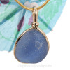 Thick End Of Day Blue English Sea Glass In 14K Goldfilled Original Wire Bezel© Pendant